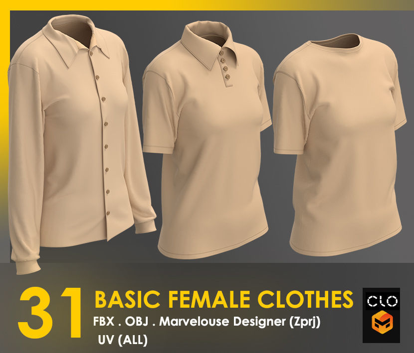 31 Basic Female Clothes 3D model_2