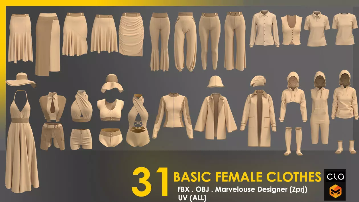 31 Basic Female Clothes 3D model_0