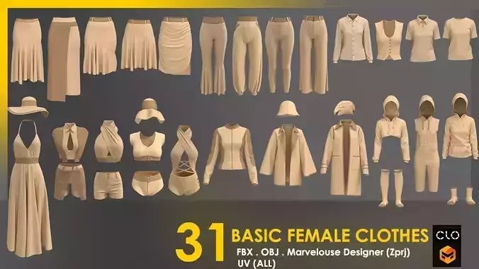 31 Basic Female Clothes 3D model 31 Basic Female Clothes 3D model