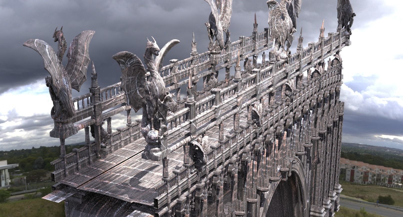 Dark Dragon Bridge Bloodborne inspired walkways 3D model_1