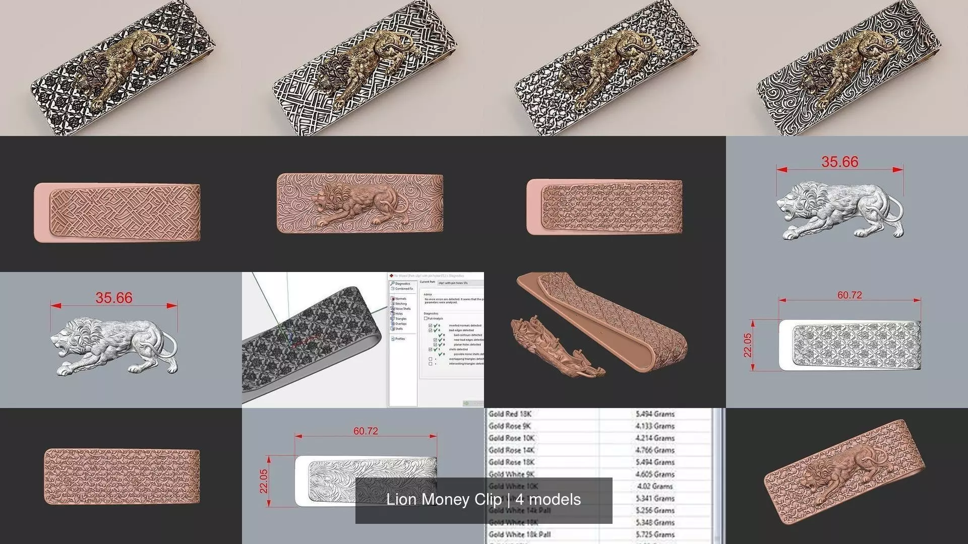 Lion Money Clip 3D Model Collection_1