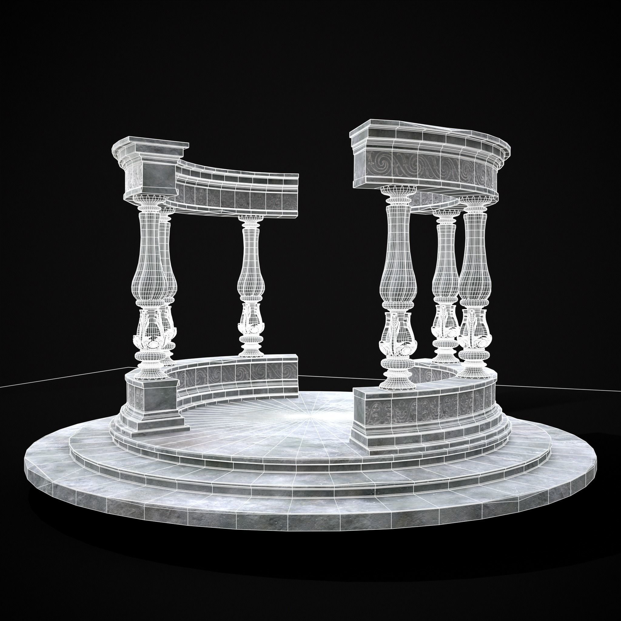 Double Opening Pavilion Low-poly 3D model_4