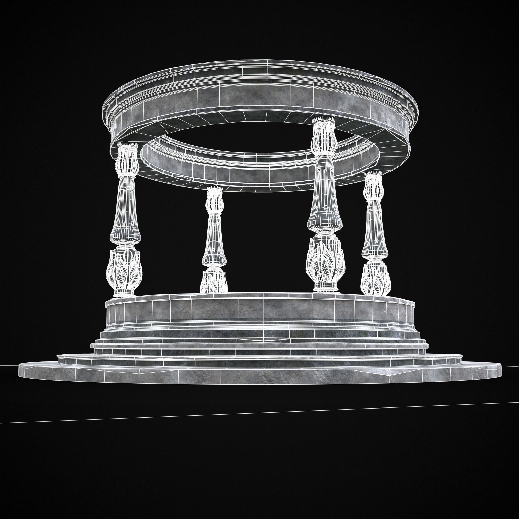 Pavilion Floral Water Fountain Low-poly 3D model_8