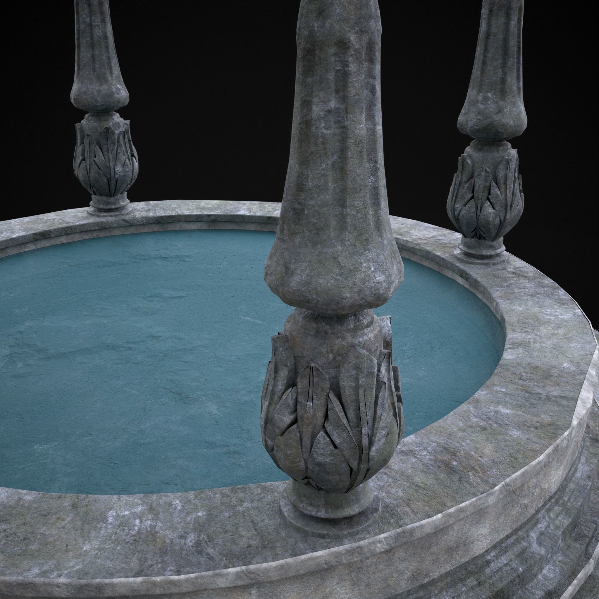 Pavilion Floral Water Fountain Low-poly 3D model_9