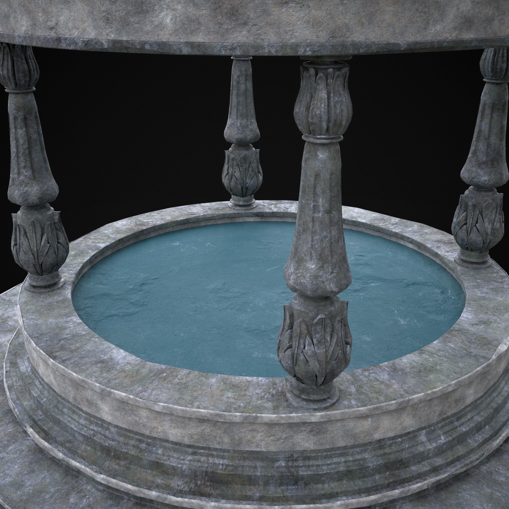 Pavilion Floral Water Fountain Low-poly 3D model_11