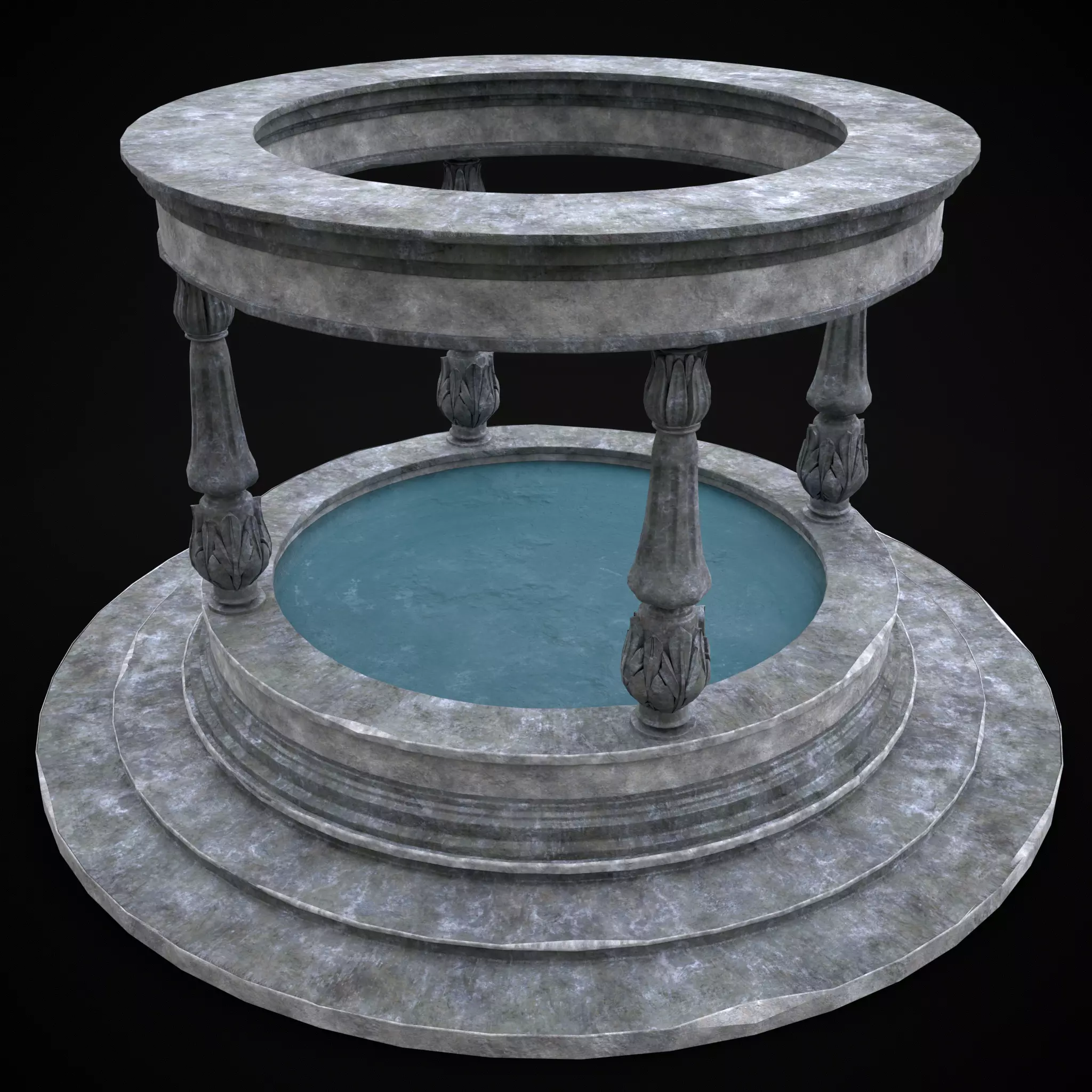 Pavilion Floral Water Fountain Low-poly 3D model_0
