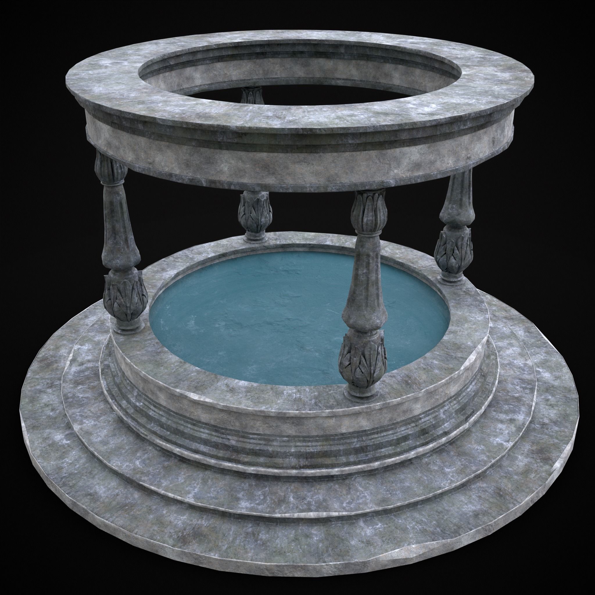 Pavilion Floral Water Fountain Low-poly 3D model_13