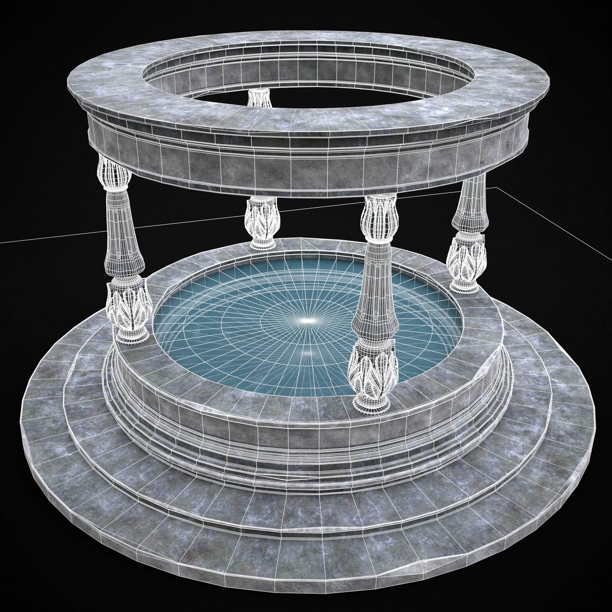 Pavilion Floral Water Fountain Low-poly 3D model_14