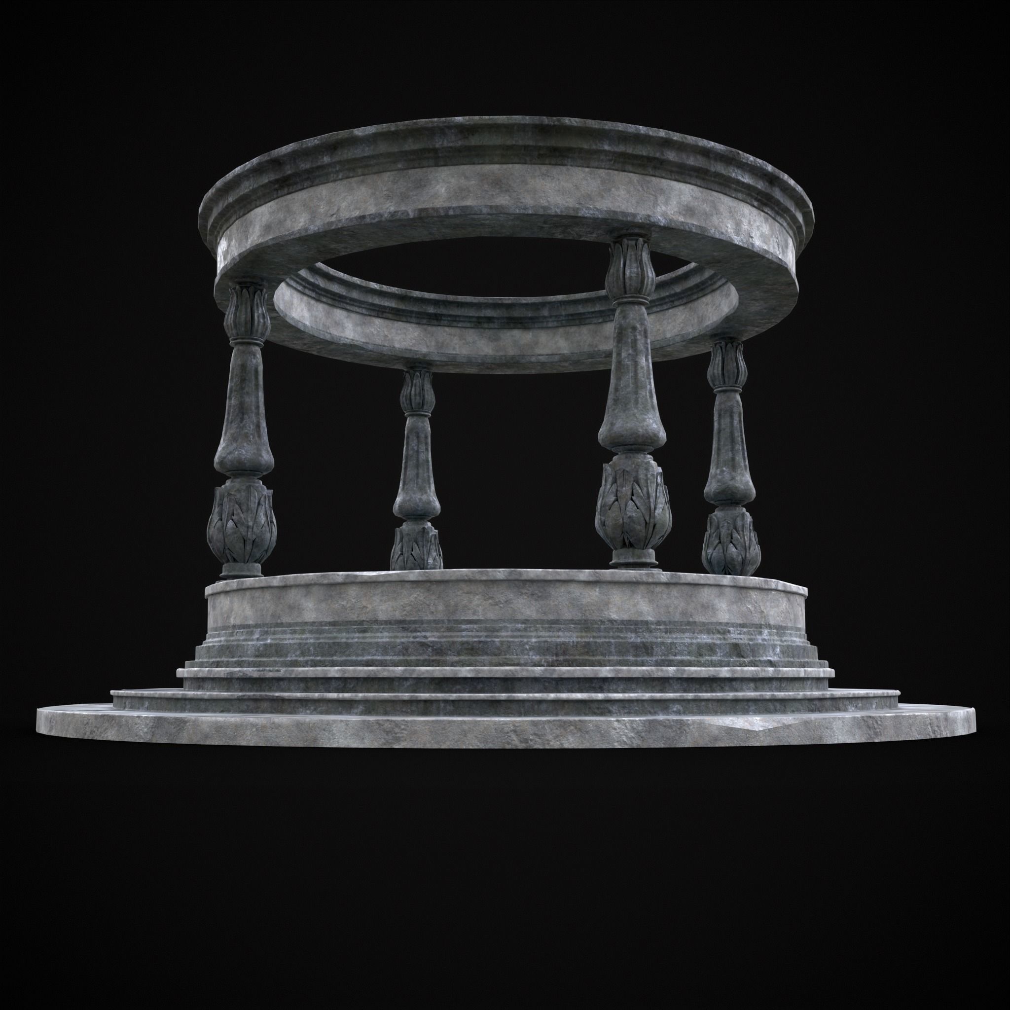 Pavilion Floral Water Fountain Low-poly 3D model_7