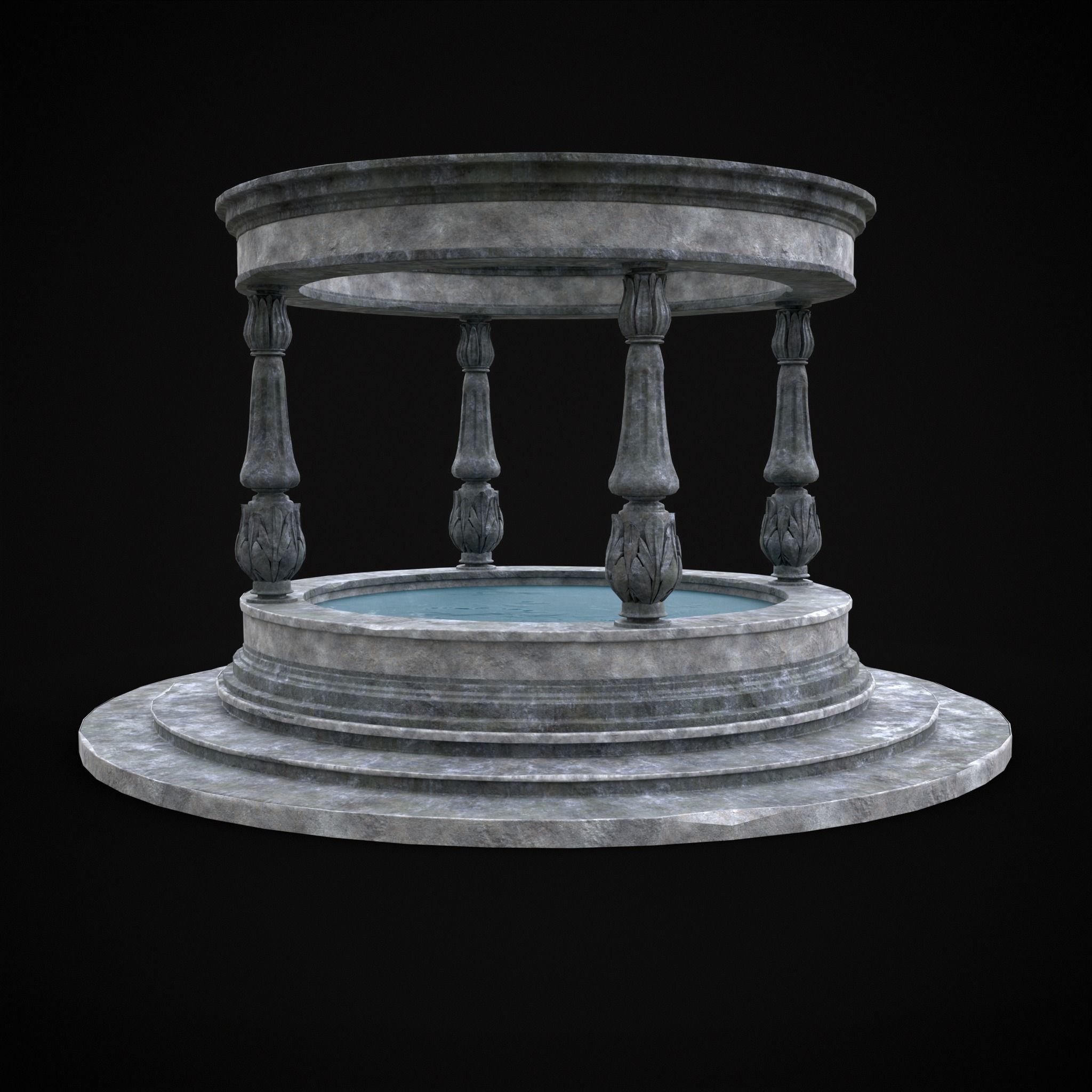 Pavilion Floral Water Fountain Low-poly 3D model_3
