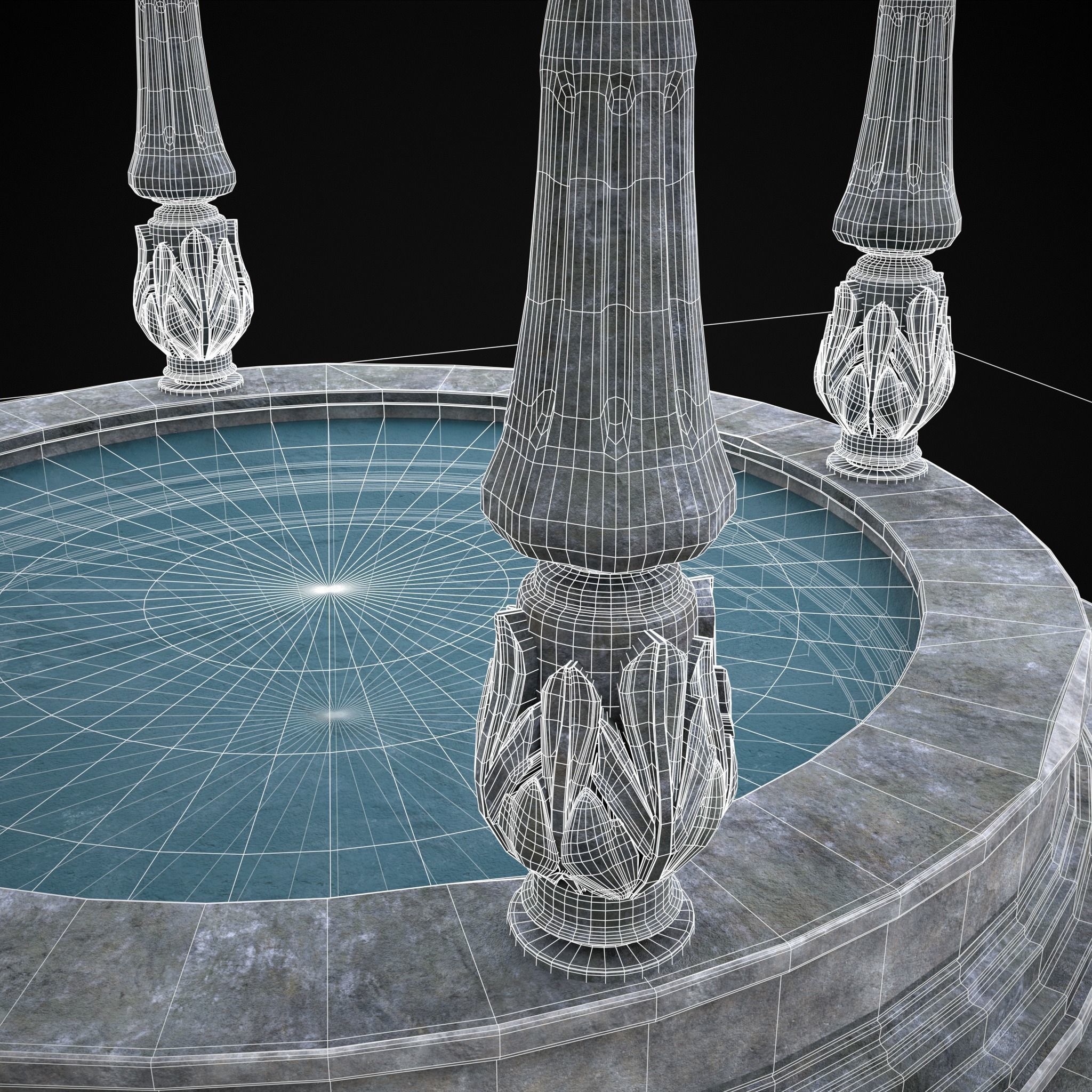 Pavilion Floral Water Fountain Low-poly 3D model_10