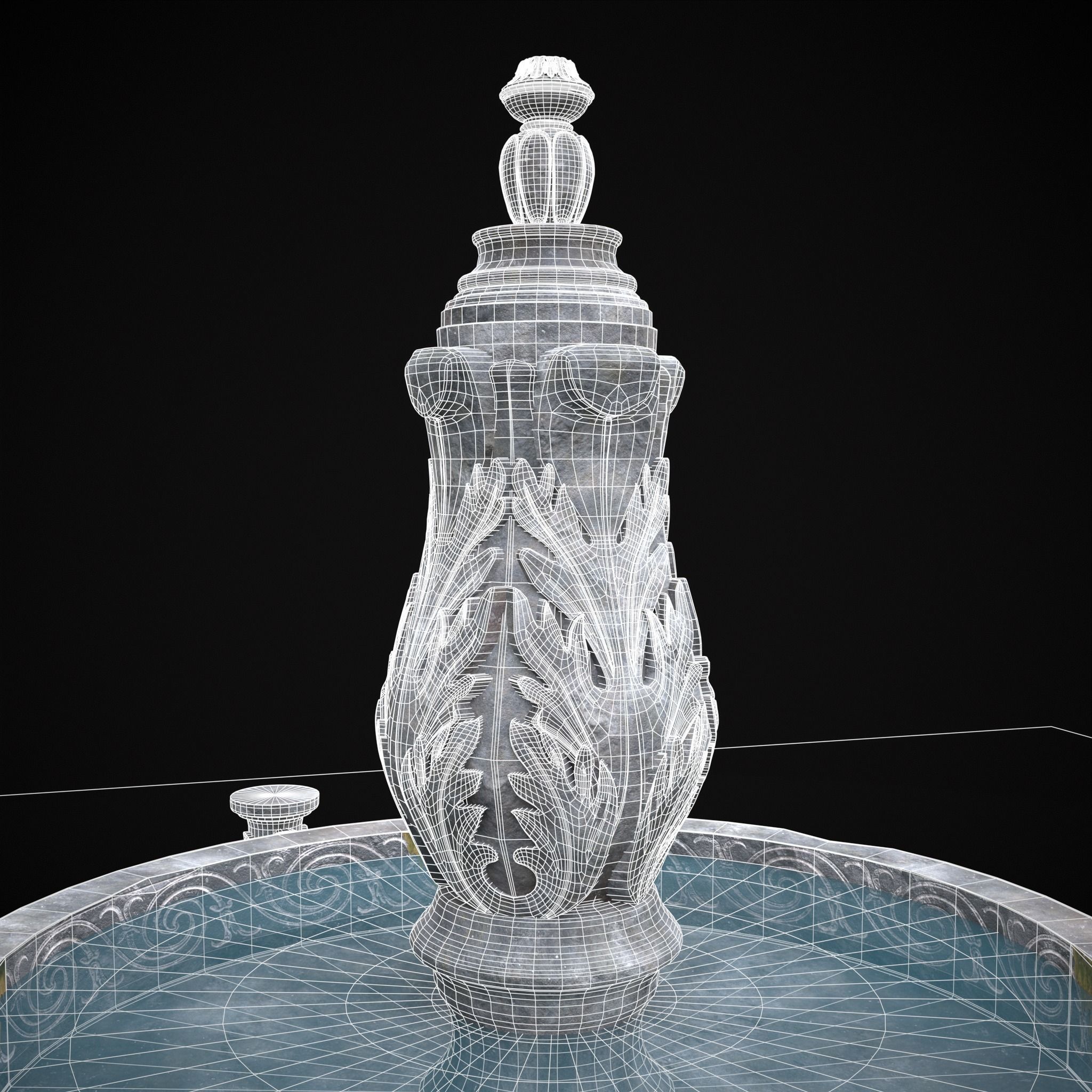 Floral Water Fountain Low-poly 3D model_13
