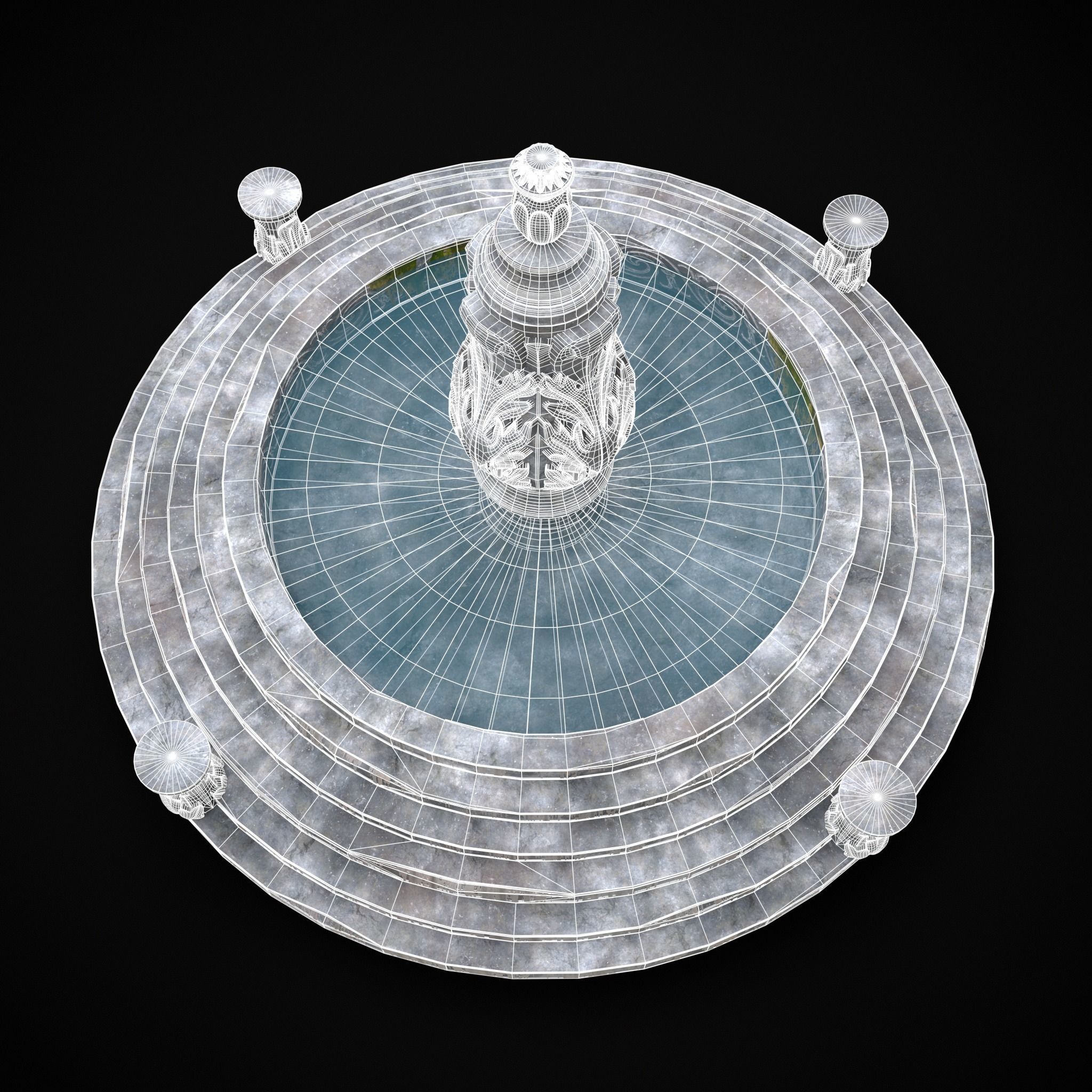 Floral Water Fountain Low-poly 3D model_6