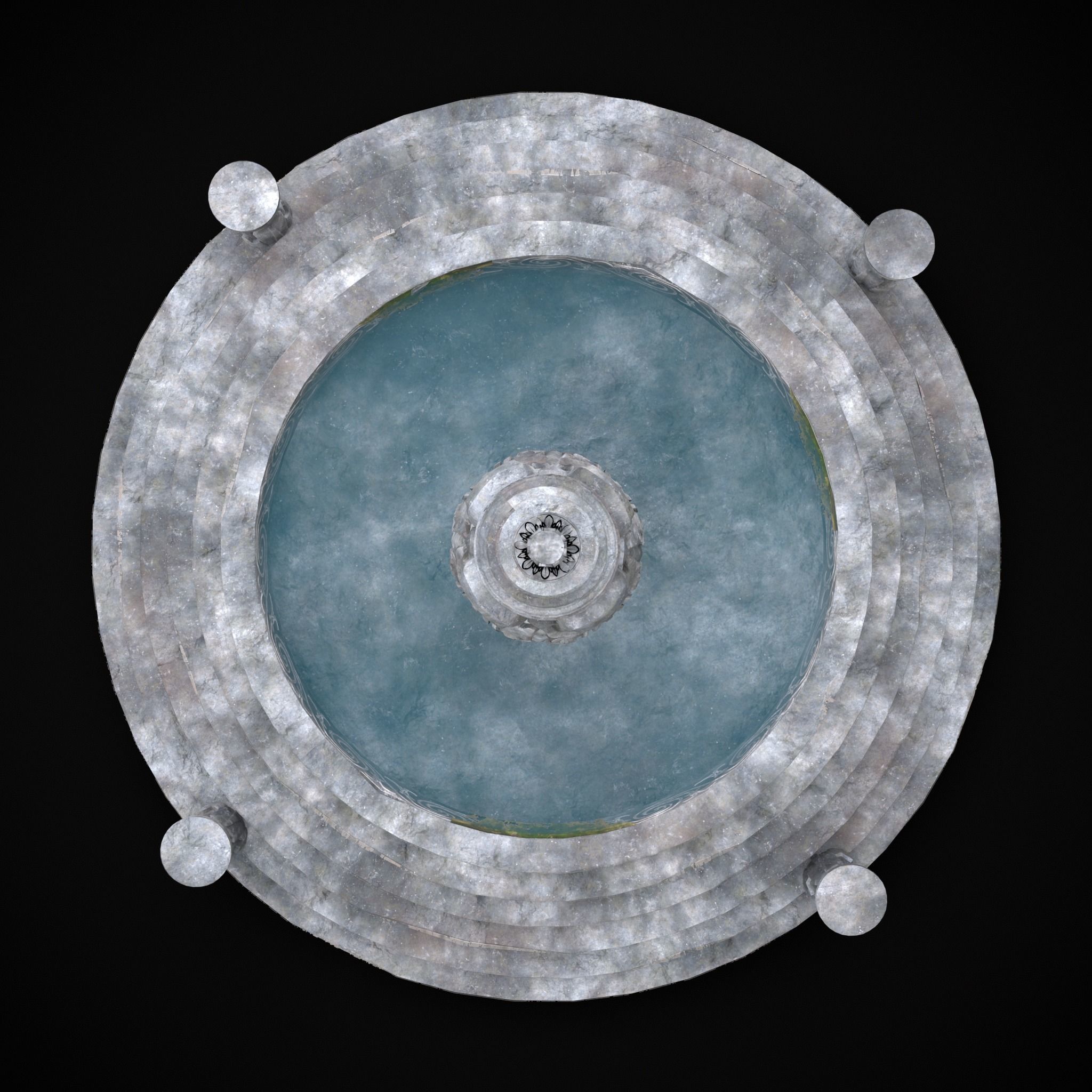 Floral Water Fountain Low-poly 3D model_7