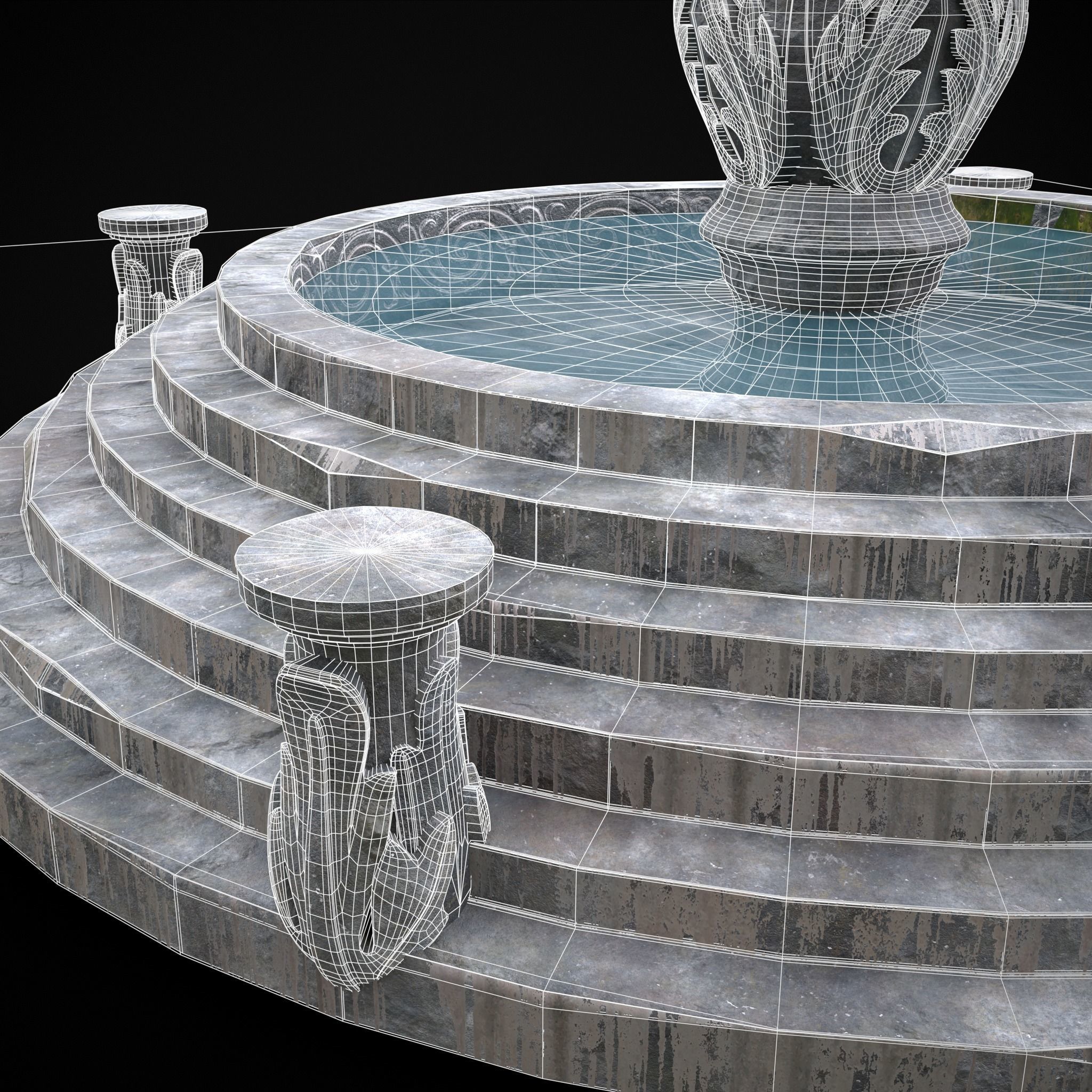 Floral Water Fountain Low-poly 3D model_10