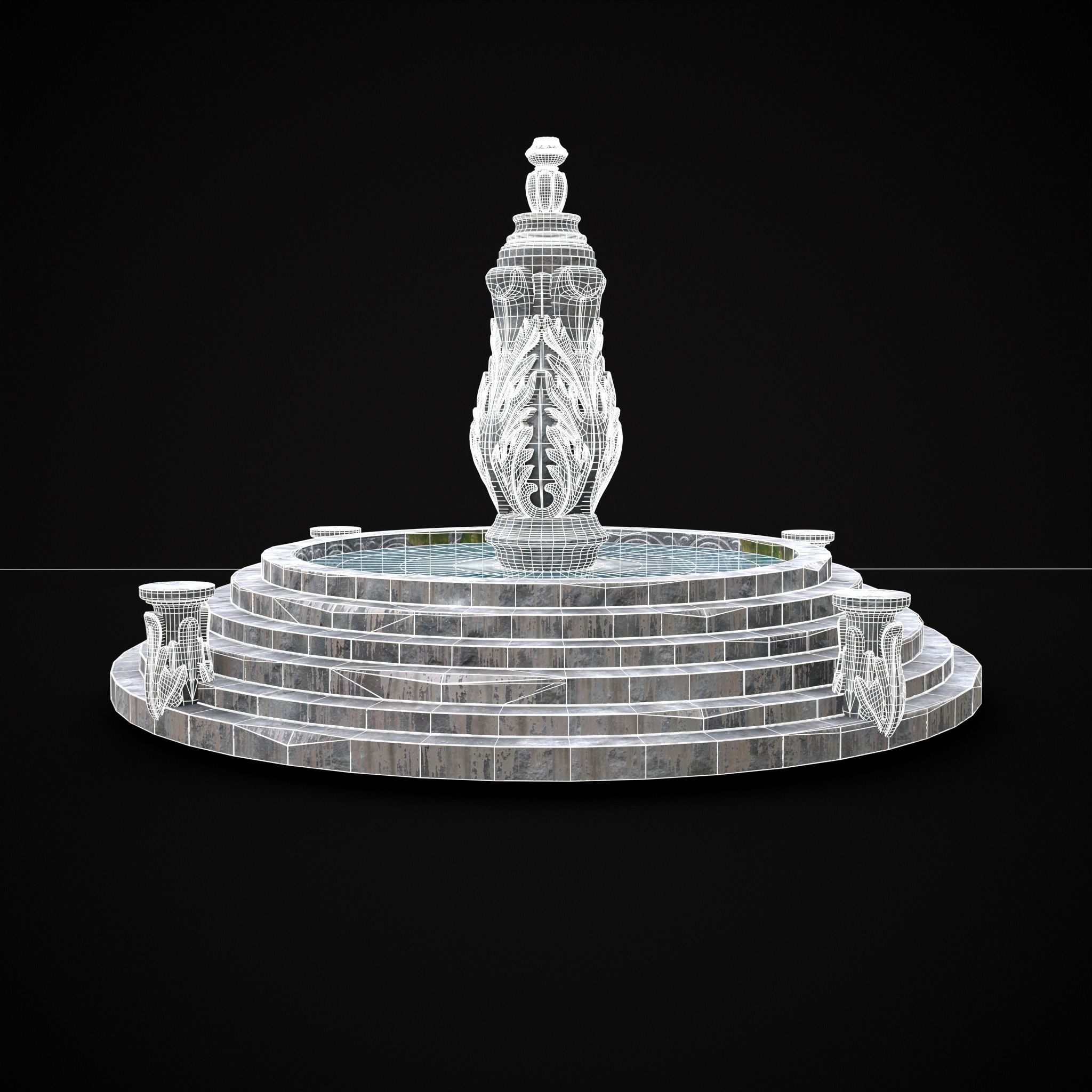 Floral Water Fountain Low-poly 3D model_16