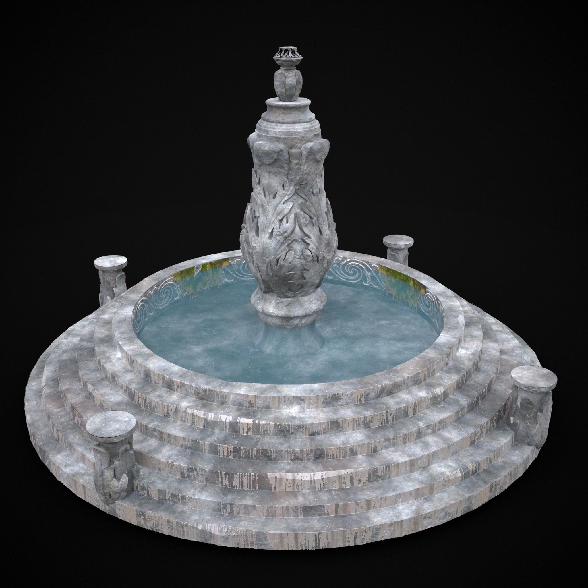 Floral Water Fountain Low-poly 3D model_11