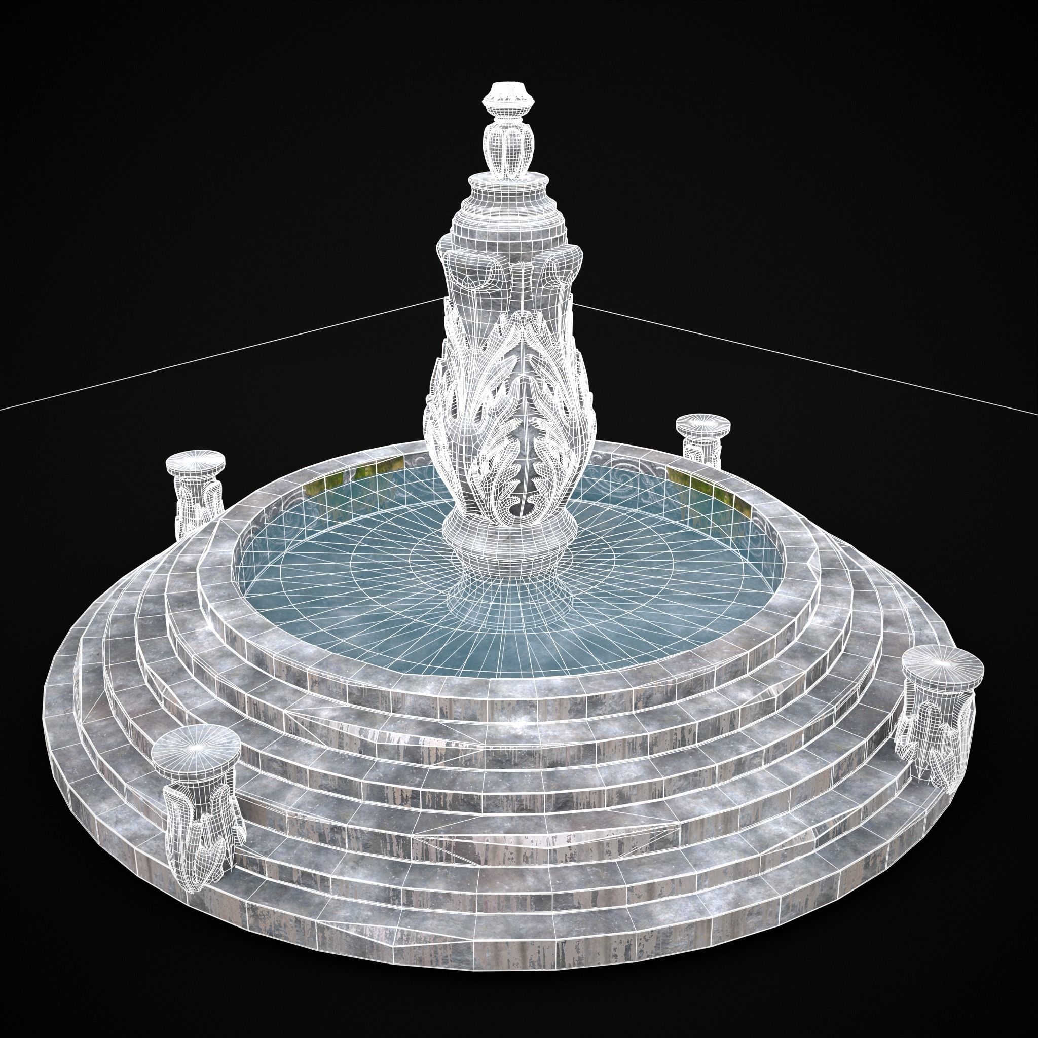 Floral Water Fountain Low-poly 3D model_12