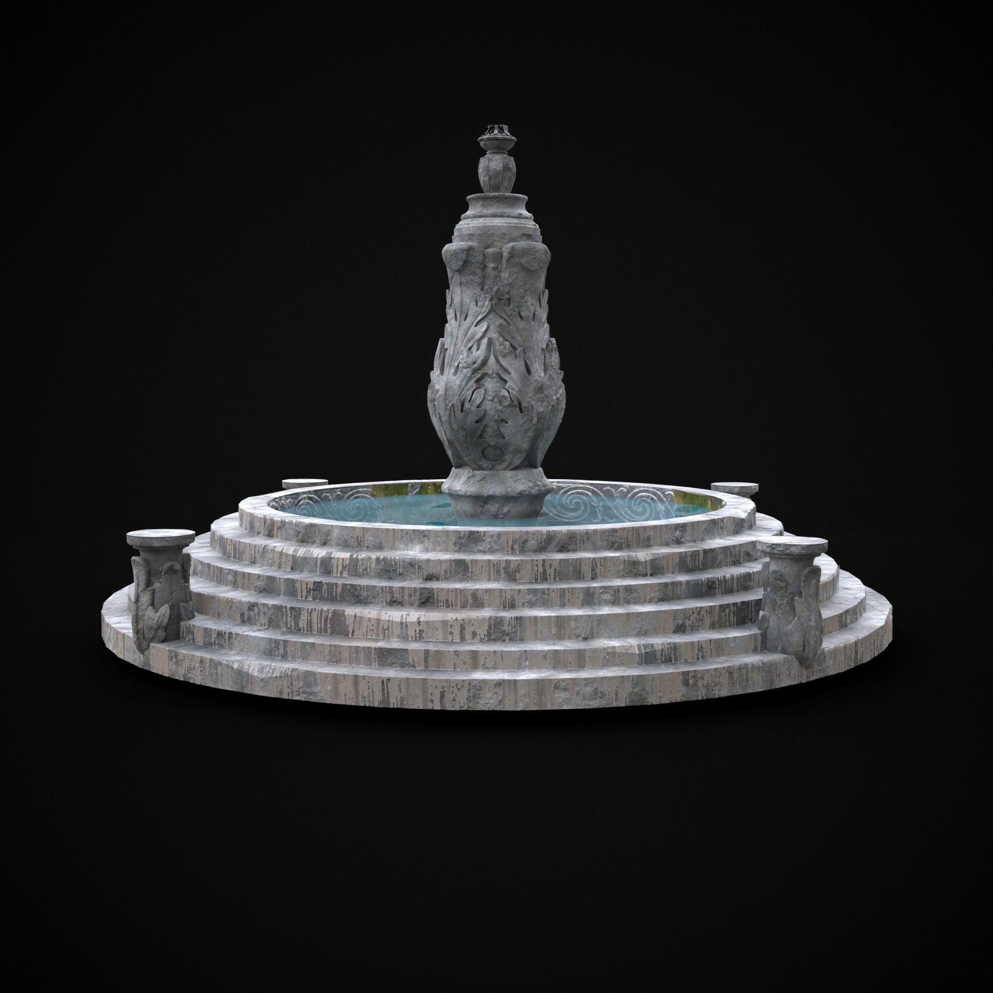 Floral Water Fountain Low-poly 3D model_15