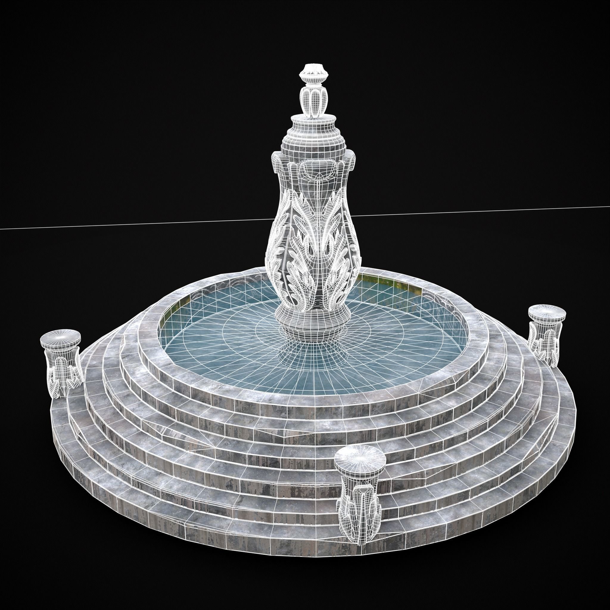 Floral Water Fountain Low-poly 3D model_2
