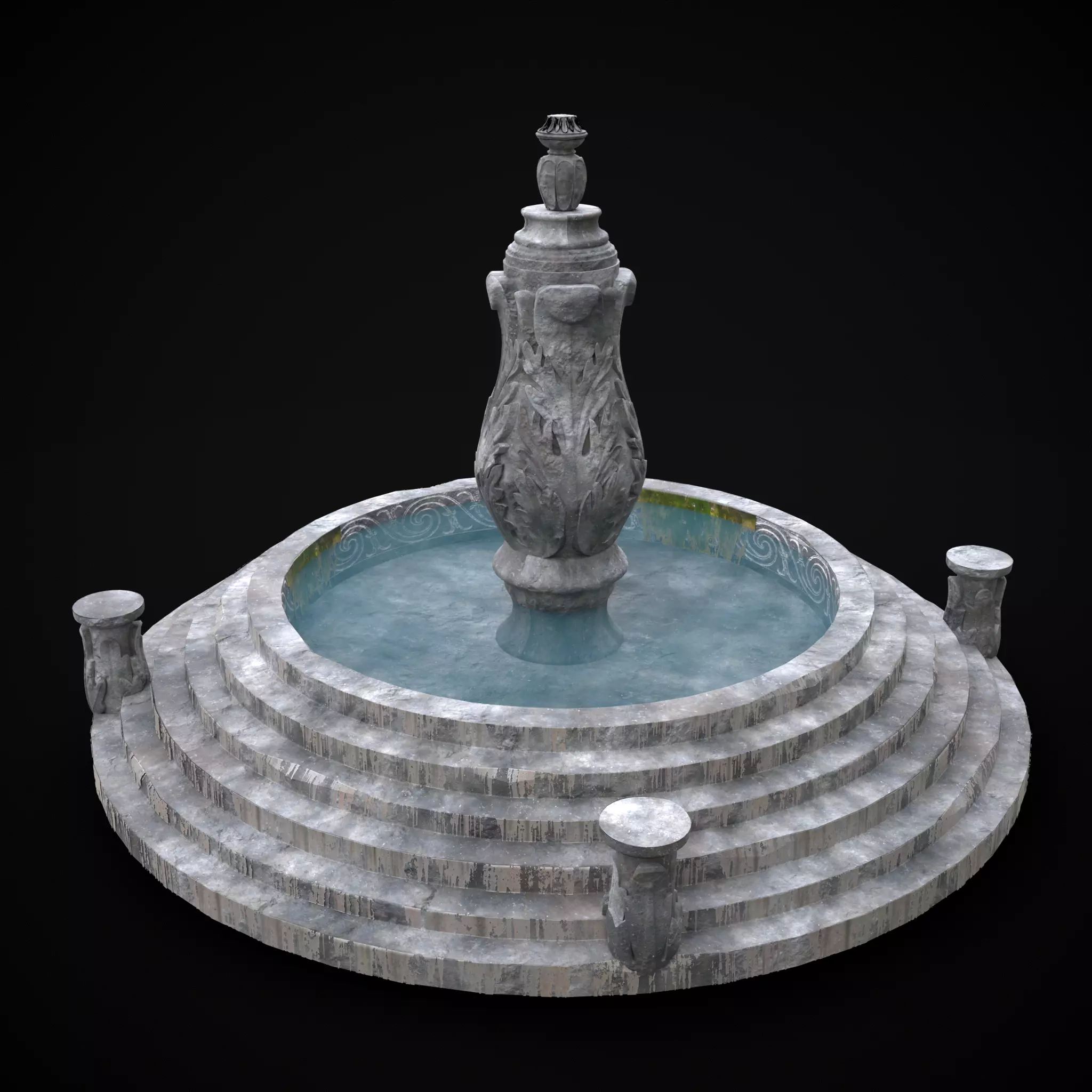 Floral Water Fountain Low-poly 3D model_0