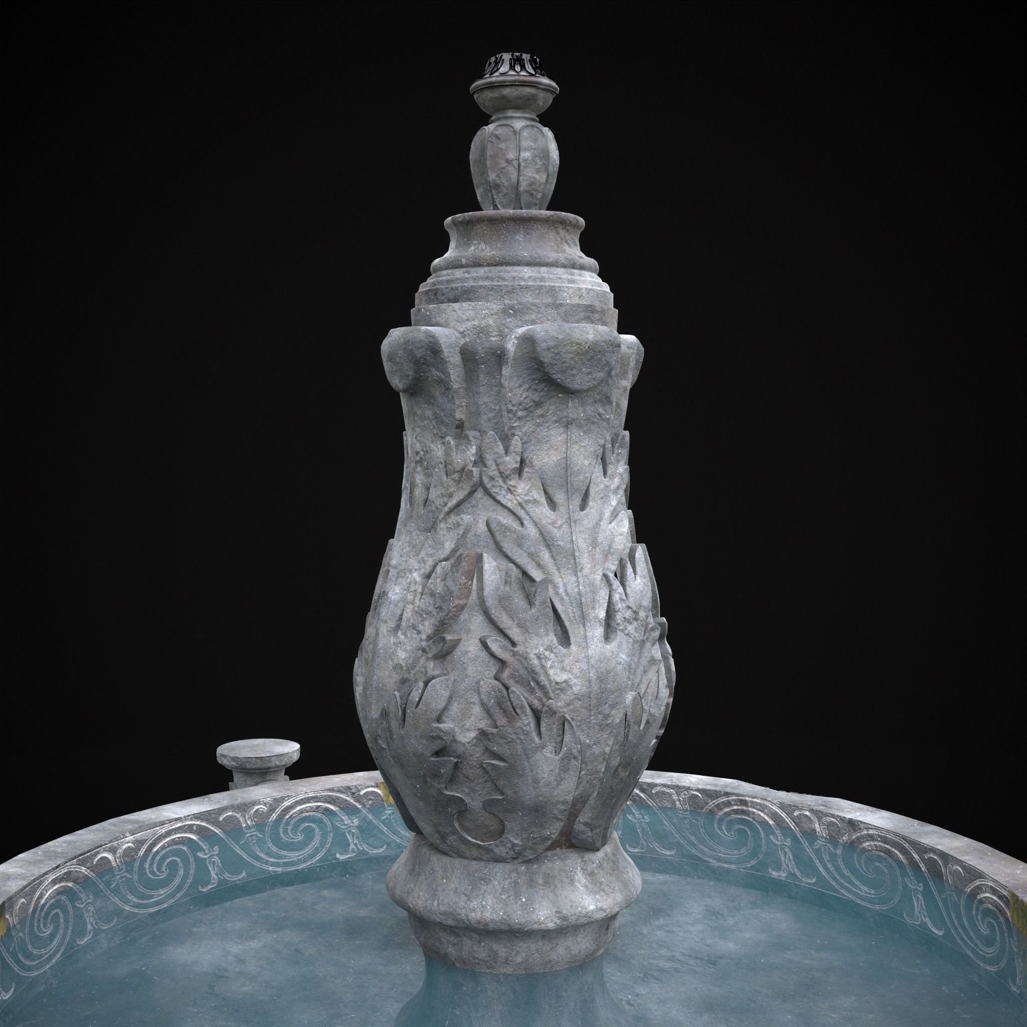 Floral Water Fountain Low-poly 3D model_14