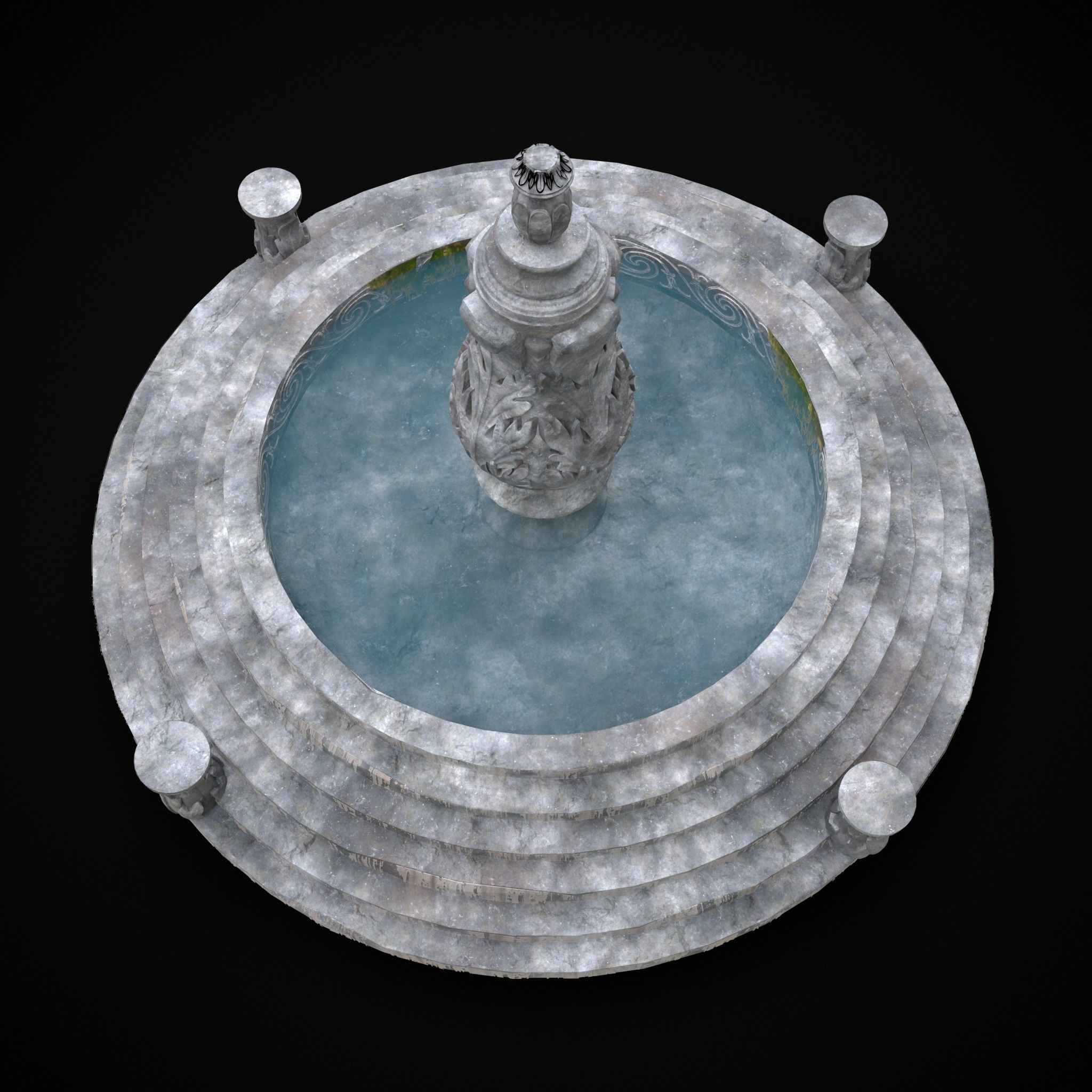 Floral Water Fountain Low-poly 3D model_5