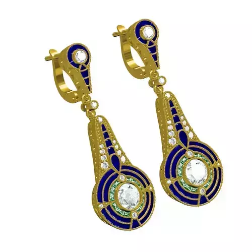 Blue Sapphire Baguette and Diamond Drop Earring