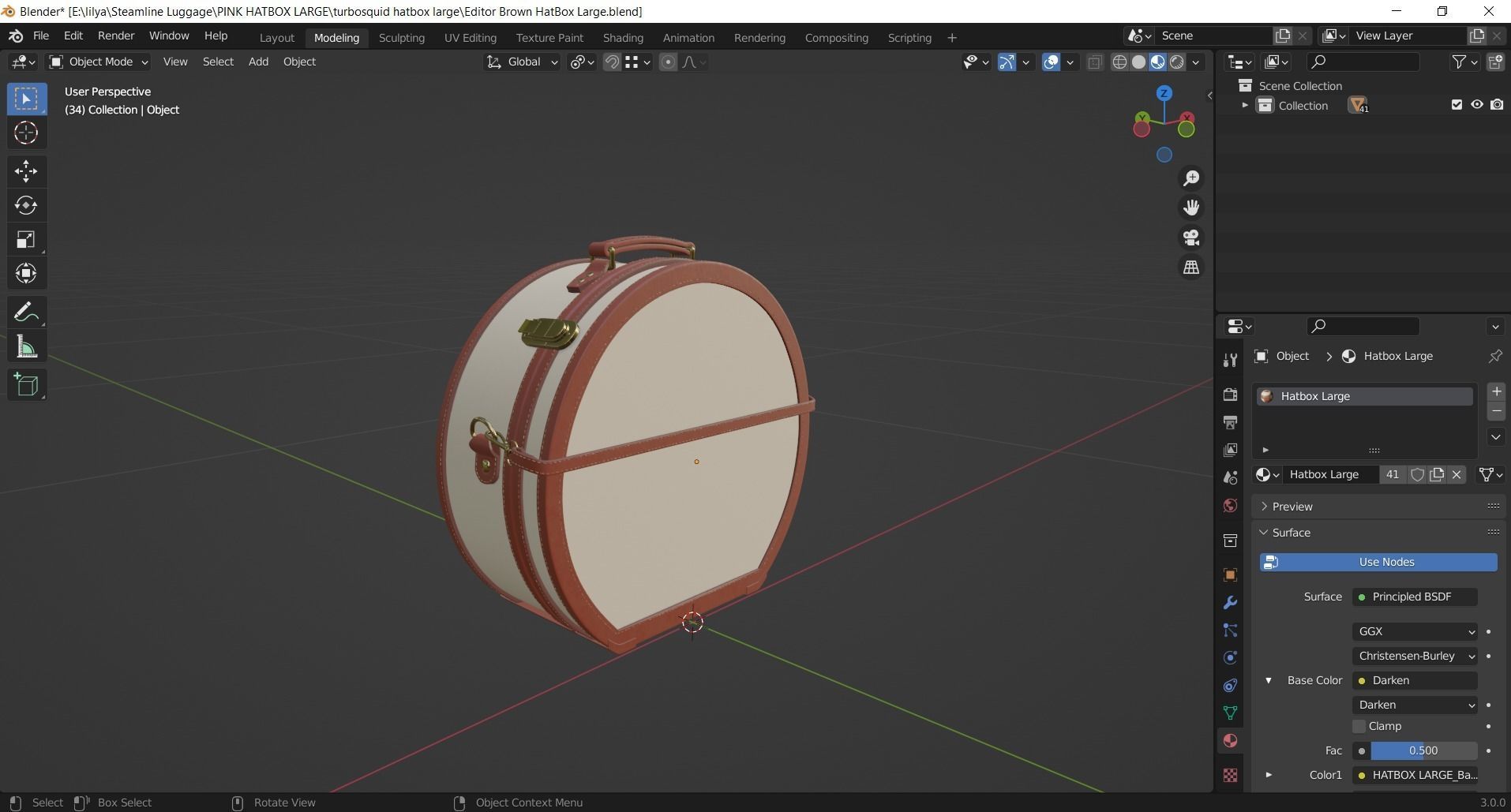 Editor Brown HatBox Large 3D model_8