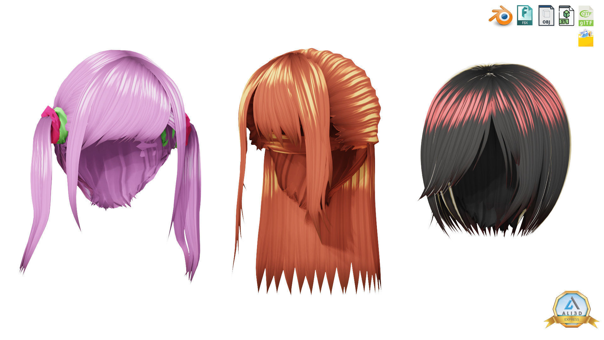 30 Awesome Anime Hairstyles Collection Low-poly 3D model_2