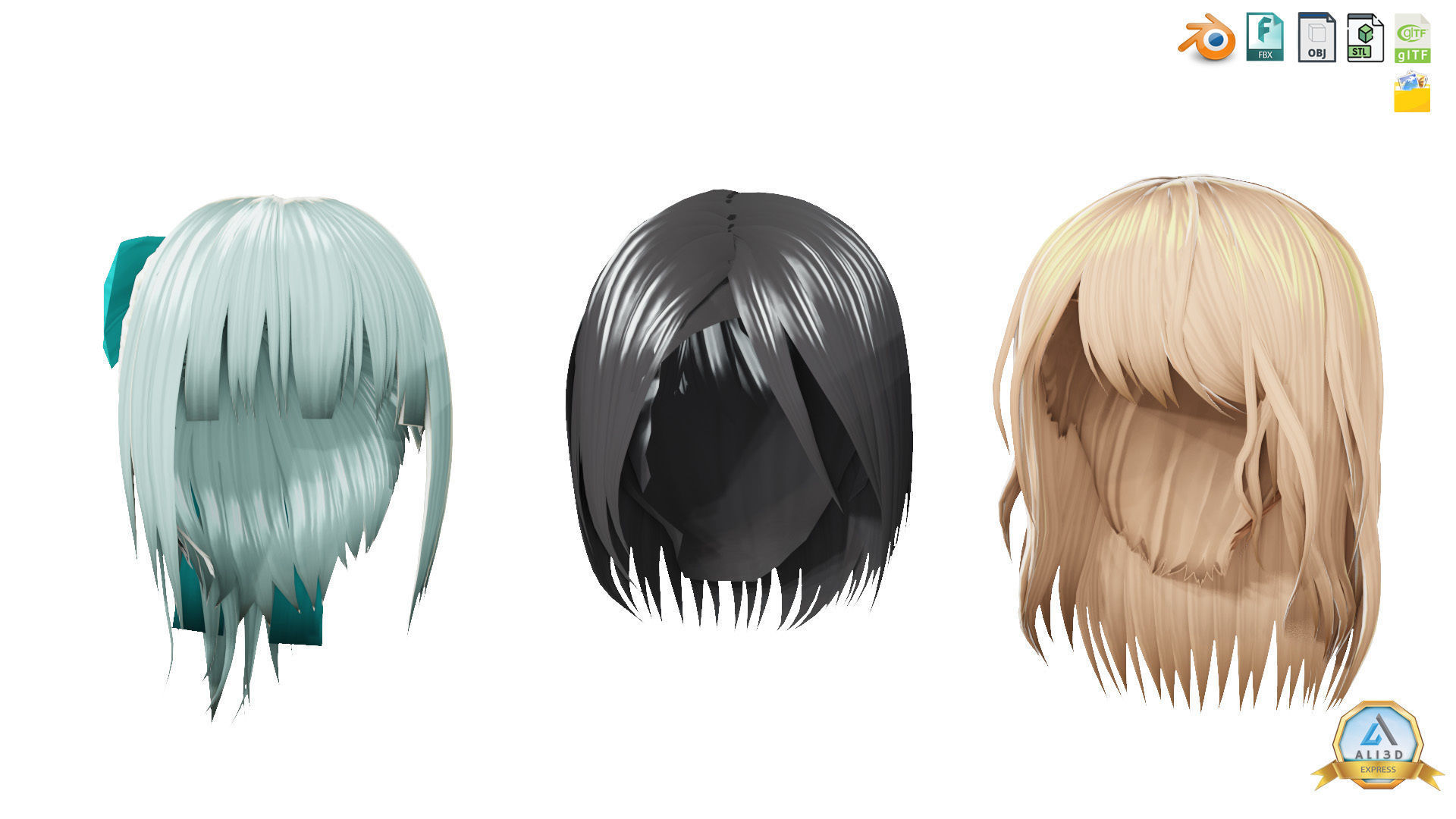 30 Awesome Anime Hairstyles Collection Low-poly 3D model_4