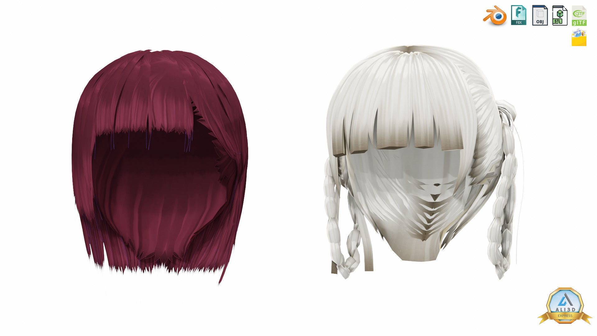 30 Awesome Anime Hairstyles Collection Low-poly 3D model_11