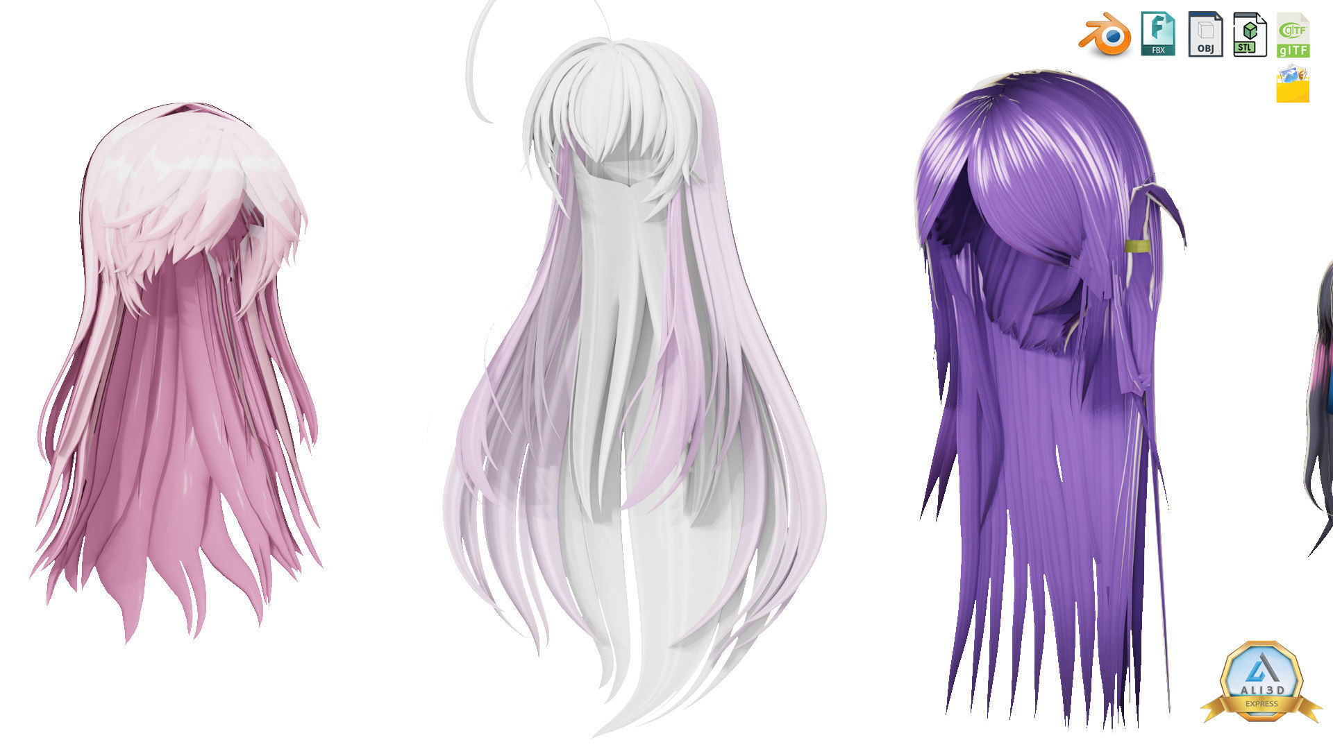 30 Awesome Anime Hairstyles Collection Low-poly 3D model_13