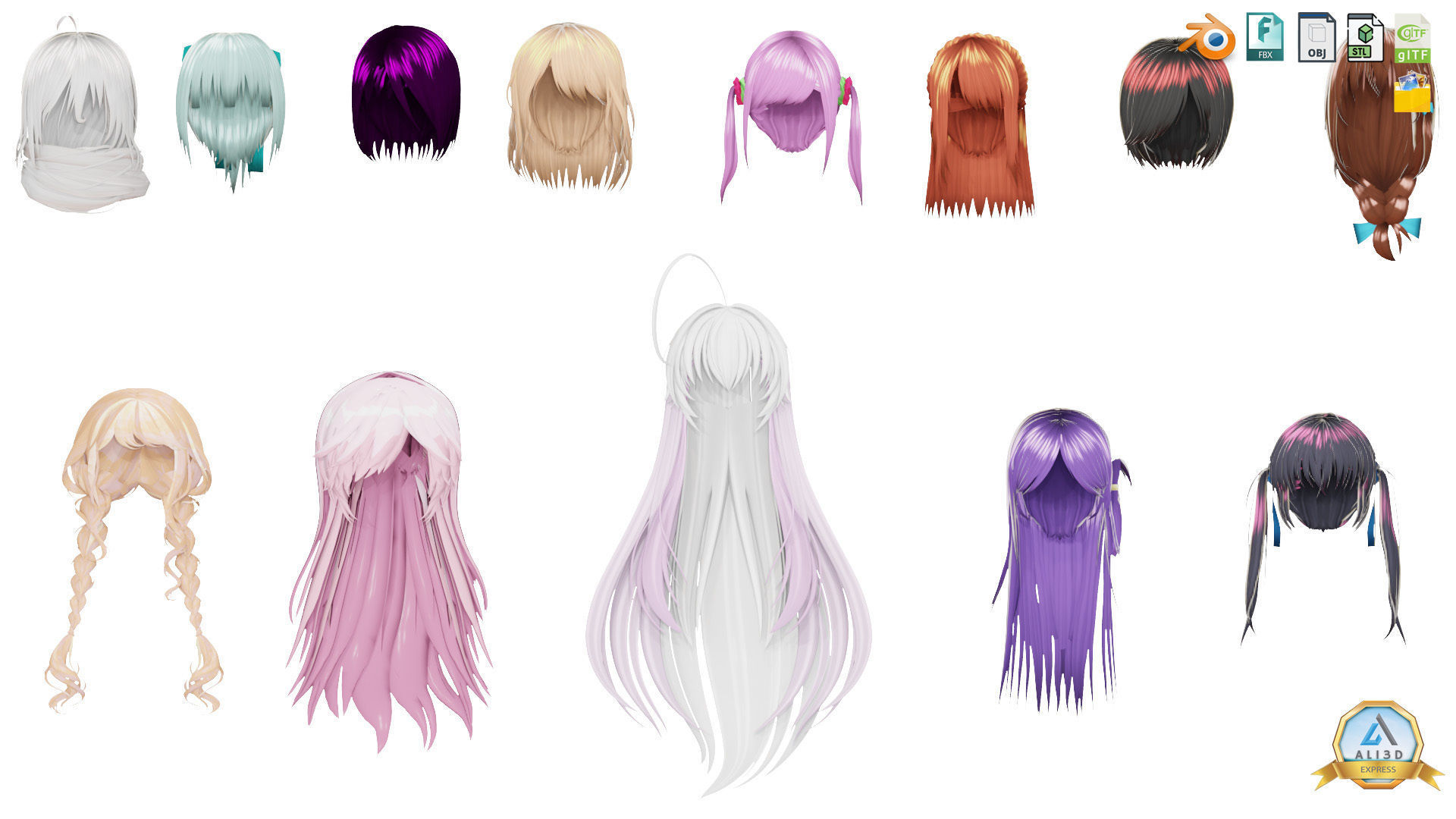 30 Awesome Anime Hairstyles Collection Low-poly 3D model_16