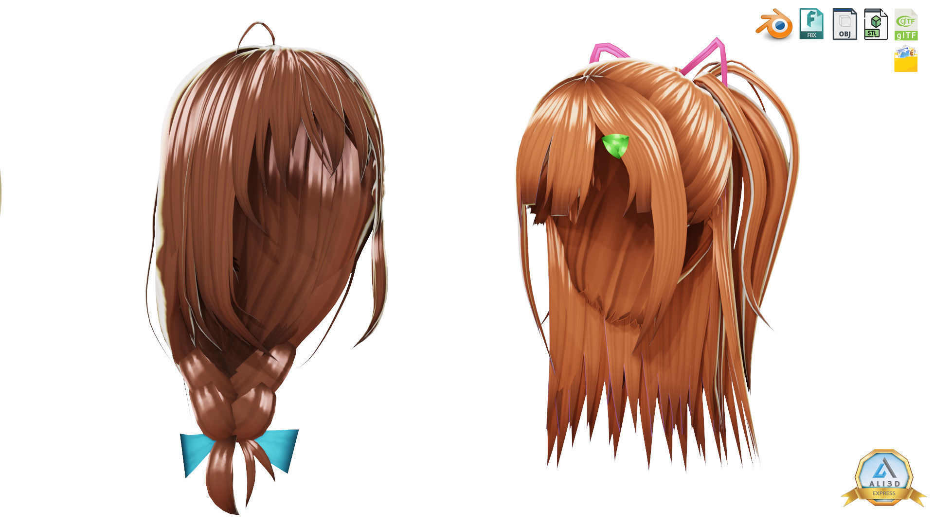 30 Awesome Anime Hairstyles Collection Low-poly 3D model_1