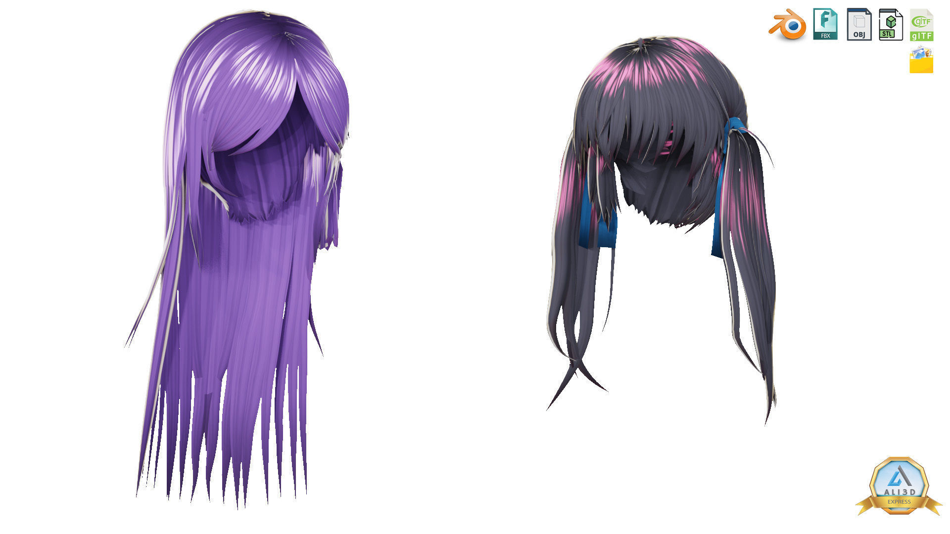 30 Awesome Anime Hairstyles Collection Low-poly 3D model_6