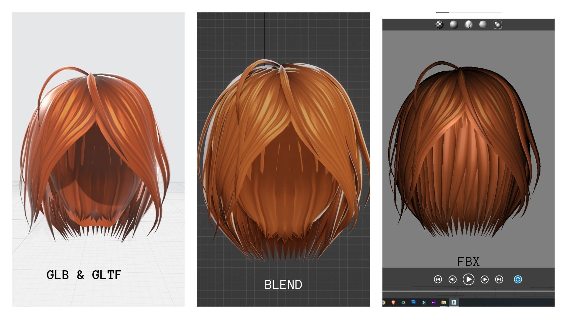 30 Awesome Anime Hairstyles Collection Low-poly 3D model_7