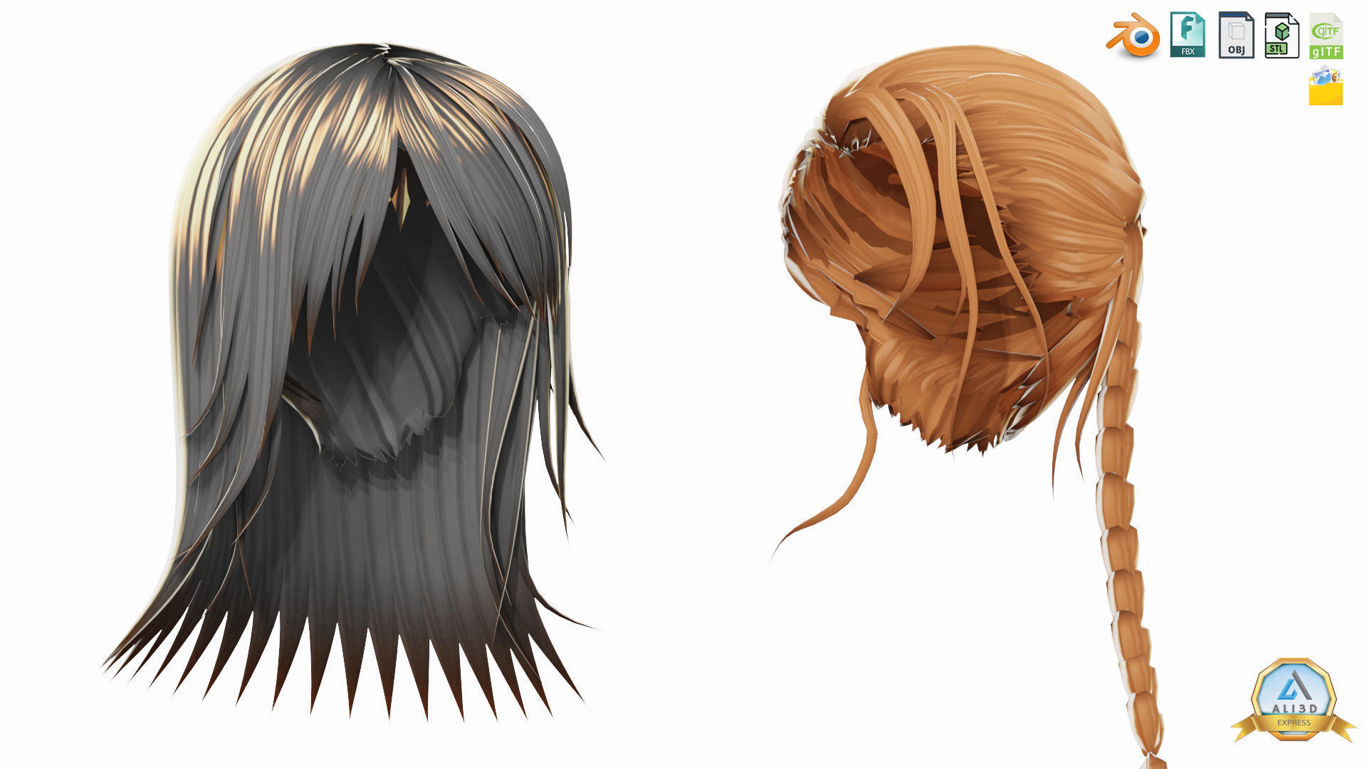 30 Awesome Anime Hairstyles Collection Low-poly 3D model_14