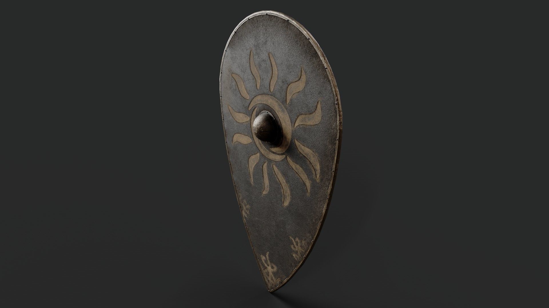 Slavic kite leather shield-painted black with Sun symbol Low-poly 3D model_5