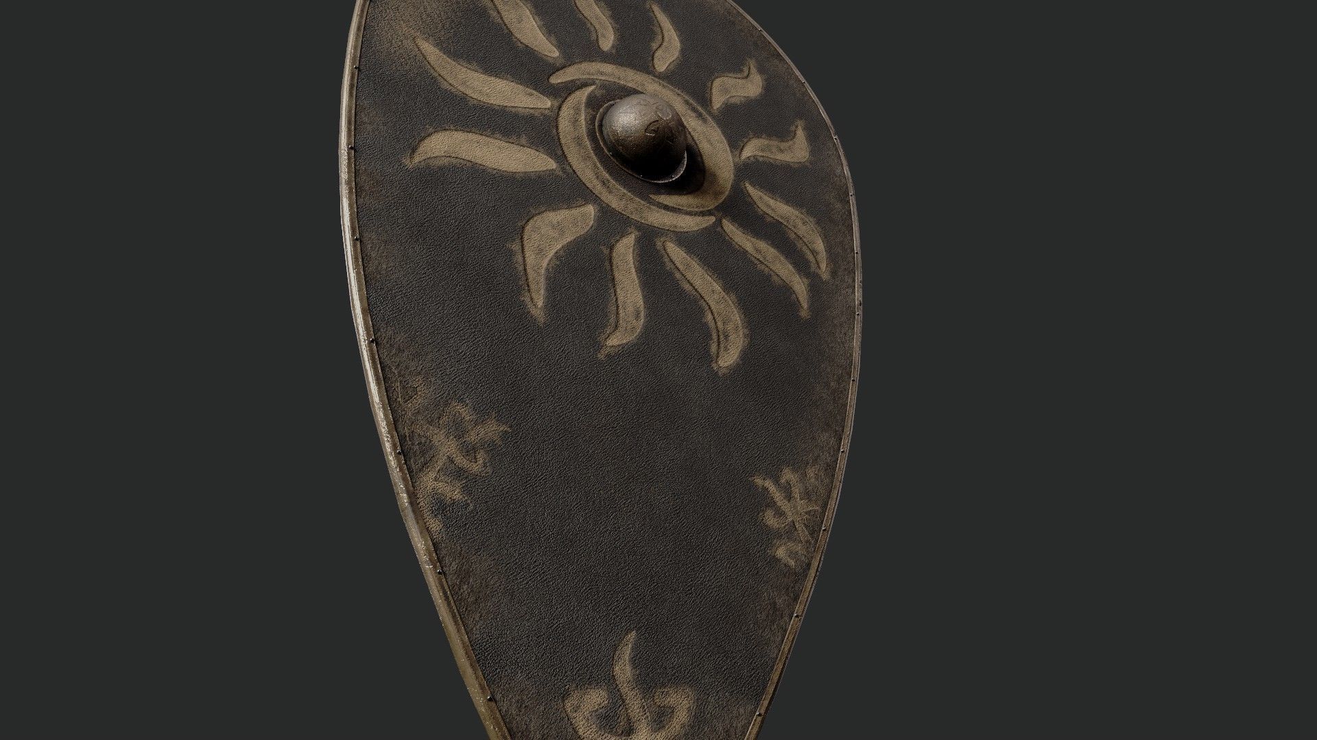 Slavic kite leather shield-painted black with Sun symbol Low-poly 3D model_4