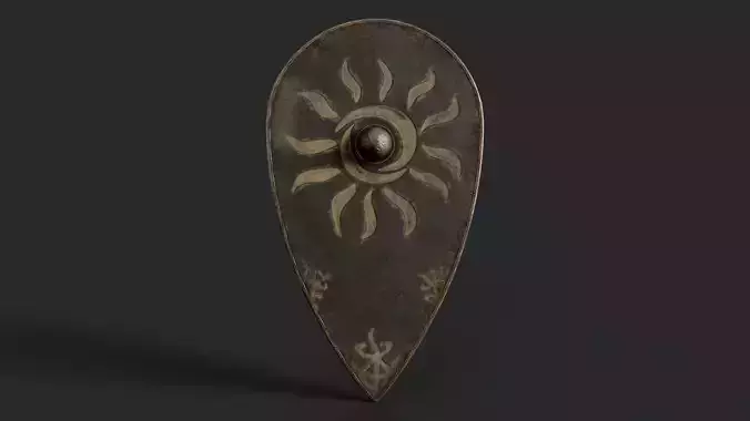 Slavic kite leather shield-painted black with Sun symbol Low-poly 3D model