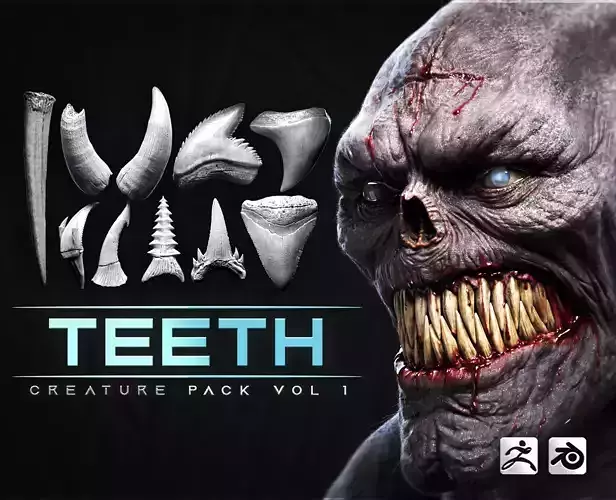 44 TEETH - High Detailed Teeth For Creatures IMM Zbursh-Blender 3D model