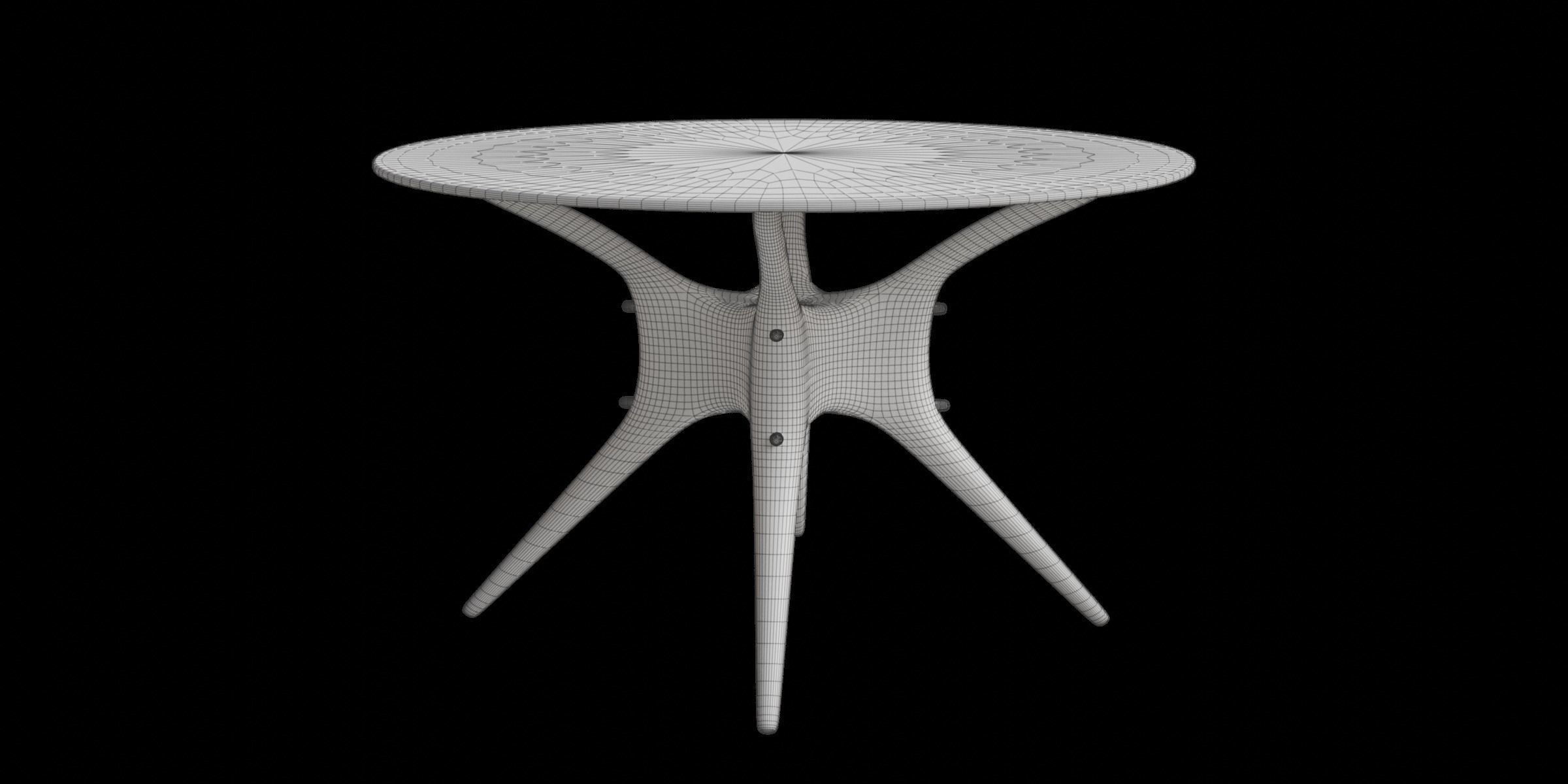 Walnut Round Dining Table Low-poly 3D model_2