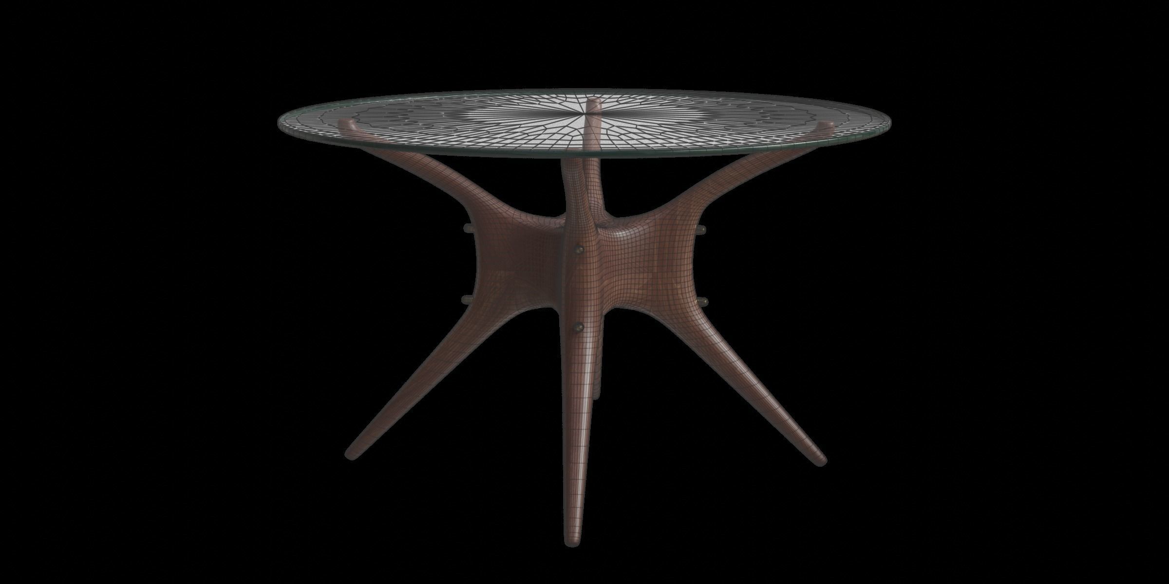 Walnut Round Dining Table Low-poly 3D model_3
