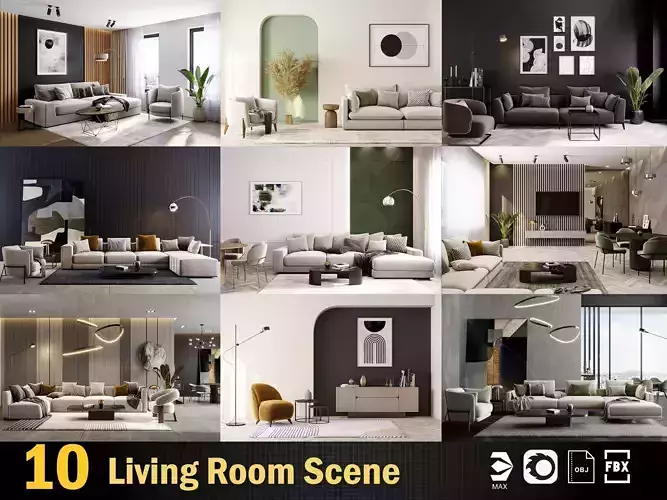 10 Interior Living Room Scene Vol 1 3D Model Collection