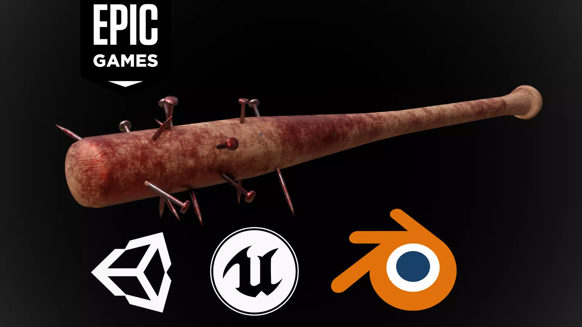 baseball bat nailed  Low-poly 3D model_0