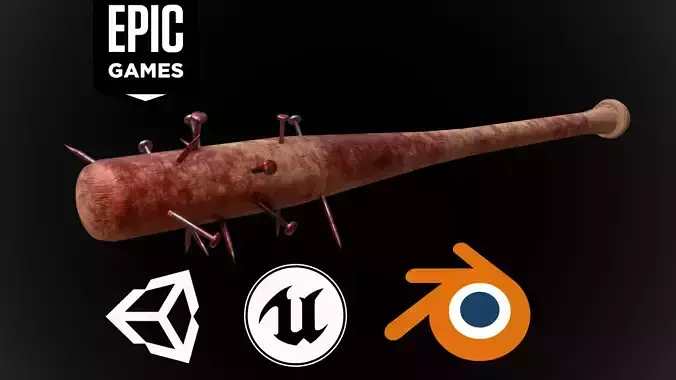 baseball bat nailed  Low-poly 3D model