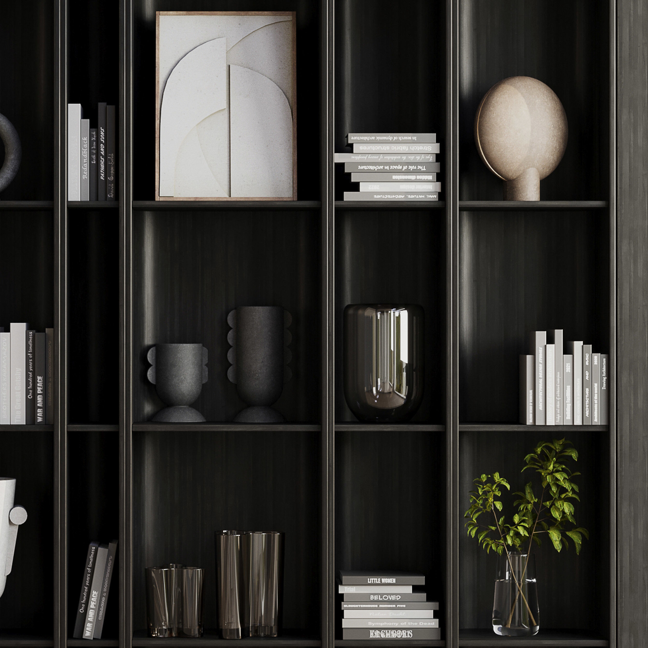 wooden Shelves Decorative With Plants and Book Low-poly 3D model_5