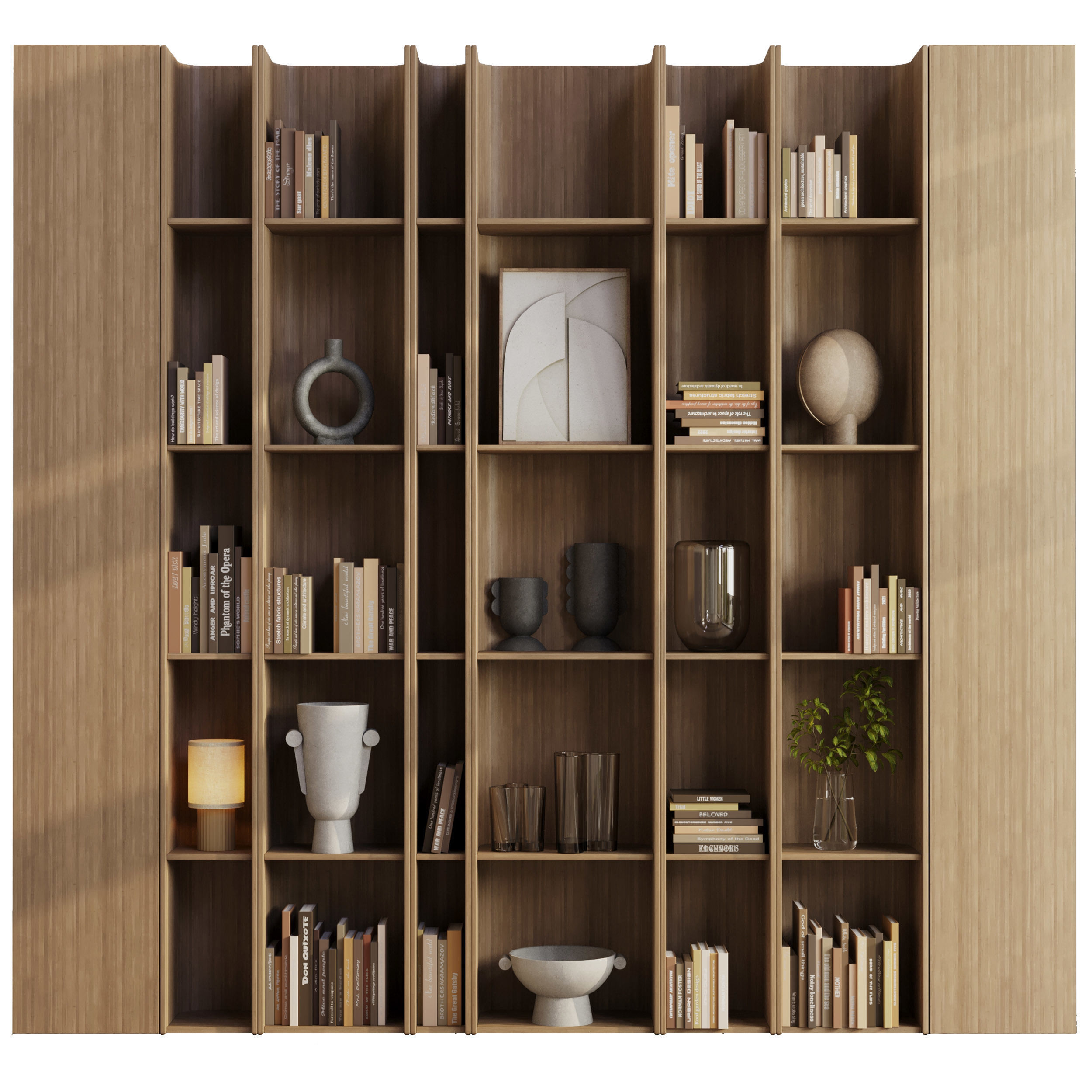 wooden Shelves Decorative With Plants and Book Low-poly 3D model_2