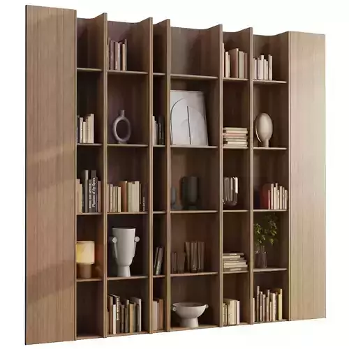 wooden Shelves Decorative With Plants and Book Low-poly 3D model